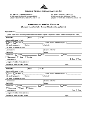 Supplemental Vehicle Schedule