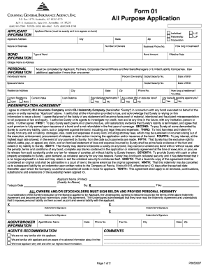 All Purpose Application for Surety Bond