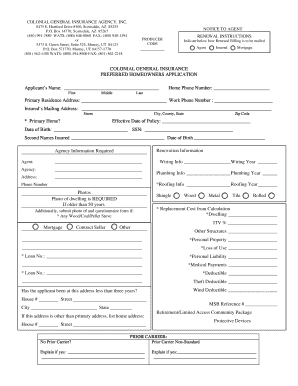 Preferred Homeowners Insurance Application
