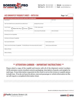 ACE eManifest Request Sheet
