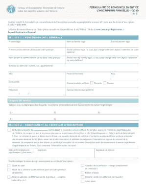 Formulaire de renouvellement de l’inscription annuelle