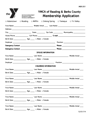 YMCA Membership Application