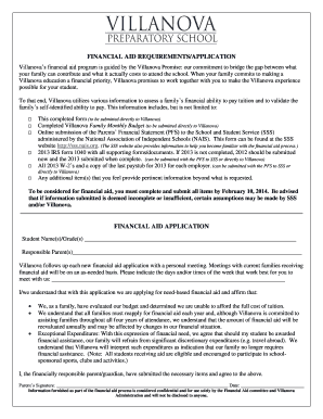 Villanova Financial Aid Application