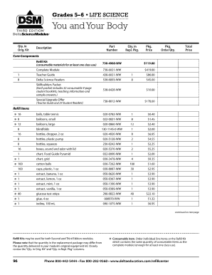 Science Education Refill Kit Order Form