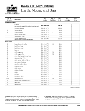Earth Science Refill Kit Order Form