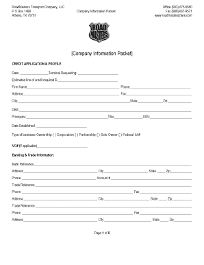 RoadMasters Transport Company Credit Application