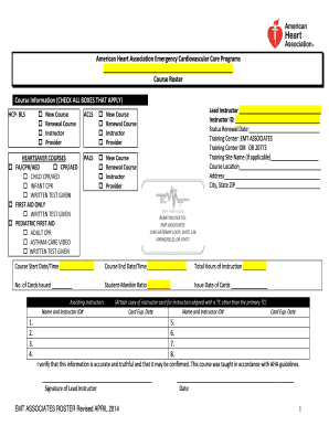 American Heart Association Course Roster Form