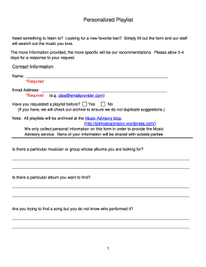 Music Advisory Playlist Request Form