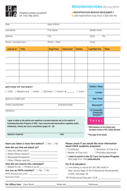 PAFA Spring 2016 Registration Form