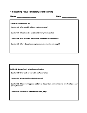 4-H Washing Focus Temporary Event Training Form