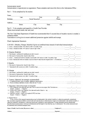 New York Immunization Record Form