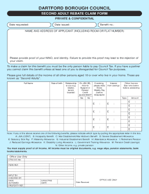 Dartford Second Adult Rebate Claim Form
