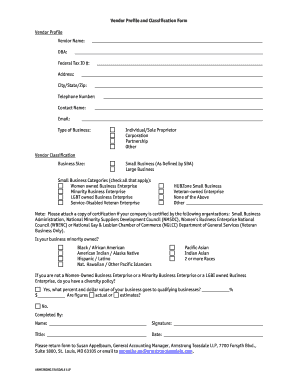 Vendor Profile and Classification Form