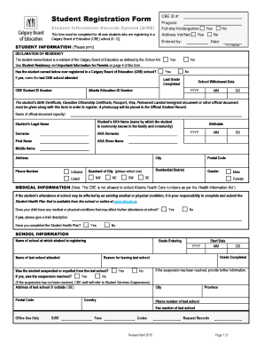 Calgary Board of Education Student Registration Form
