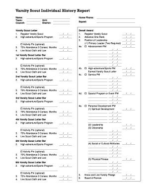 Varsity Scout Individual History Report