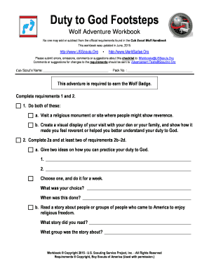 Wolf Cub Scout Duty to God Footsteps Workbook