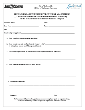Recommendation Letter for Student Volunteers