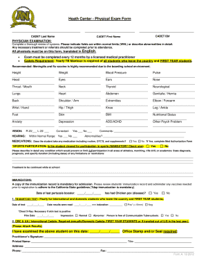 Heath Center - Physical Exam Form