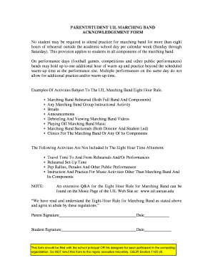 UIL Marching Band Acknowledgement Form