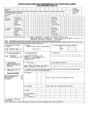 Indian Territorial Army Commission Application Form