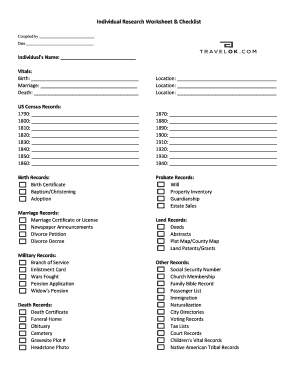 Individual Research Worksheet & Checklist