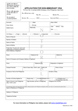 Philippines Non-Immigrant Visa Application Form