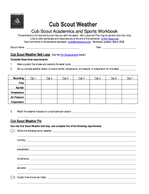 Cub Scout Weather Belt Loop and Pin Workbook