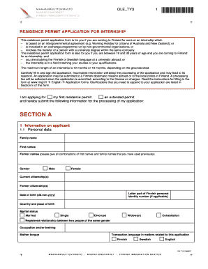 Finland Residence Permit Application for Internship