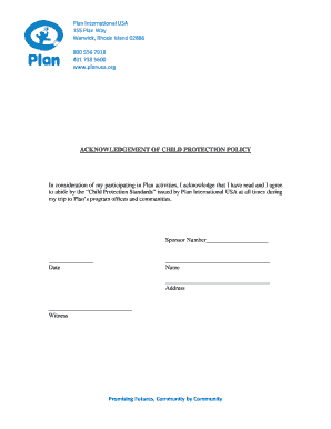 Acknowledgement of Child Protection Policy
