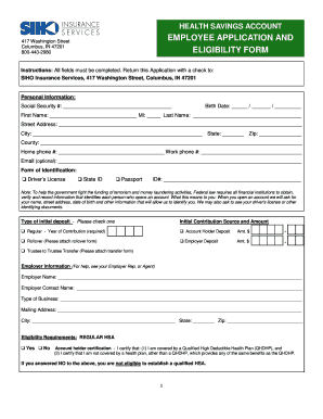 Health Savings Account Employee Application and Eligibility Form