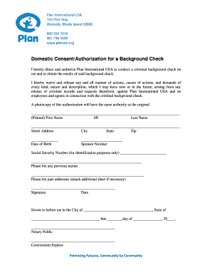 Domestic Consent Authorization for Background Check