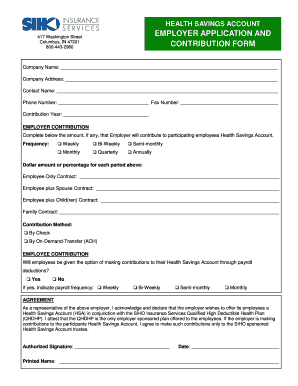 Health Savings Account Employer Application and Contribution Form