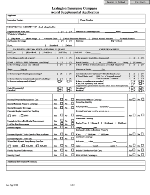 Lexington Insurance Supplemental Application