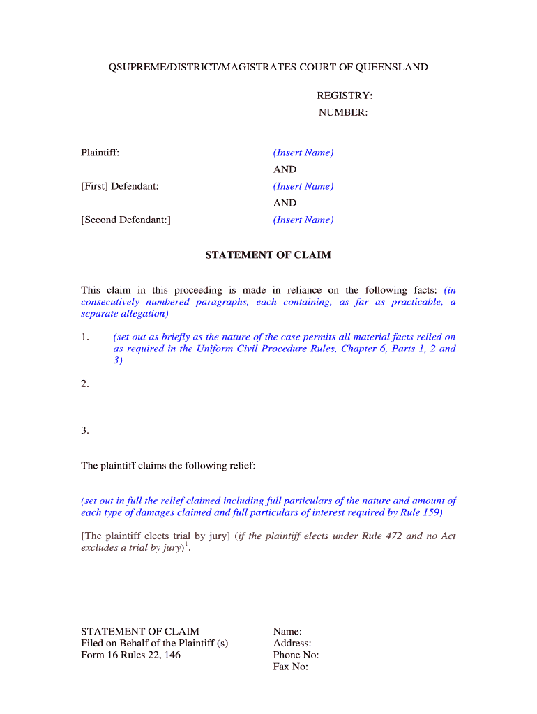 Fillable Online Uniform Civil Procedure Rules Form 16 Palgrave Fax