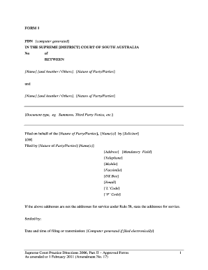 South Australia Supreme Court Summons