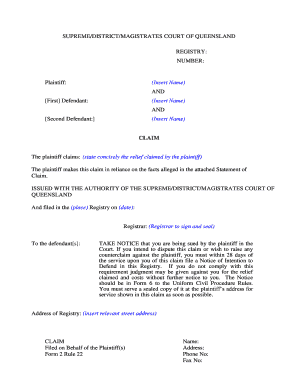 Queensland Court Claim Form