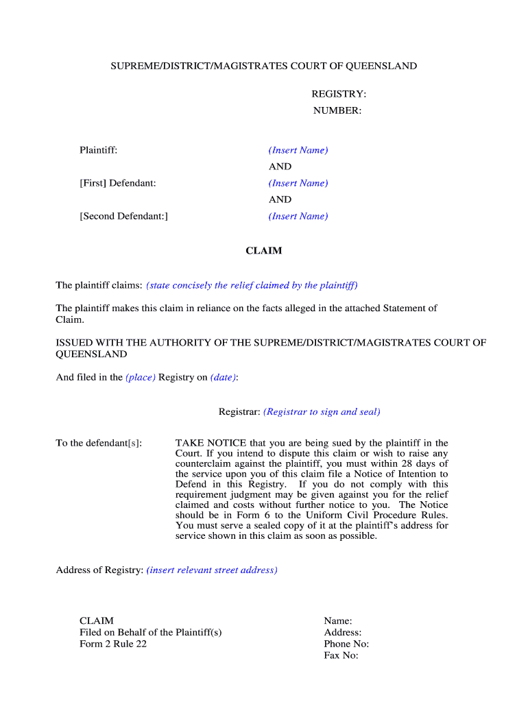 Fillable Online Uniform Civil Procedure Rules 1999 Form 2 Form Fax Email Print pdfFiller