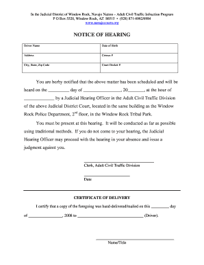 Navajo Nation Traffic Infraction Hearing Notice