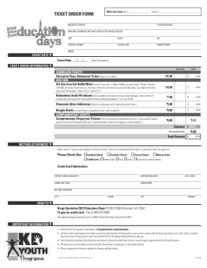Kings Dominion Education Days Ticket Order Form