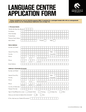 University of Newcastle Language Centre Application Form