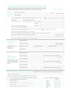 International Student Application for Admission Form