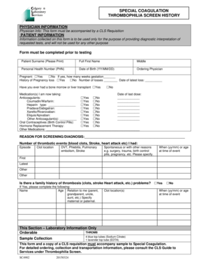 Thrombophilia Screen History Form