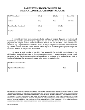 Parent Guardian Consent to Medical Care