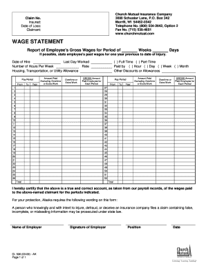 Wage Statement for Workers Compensation Claim