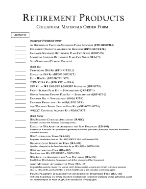 Retirement Products Collateral Materials Order Form