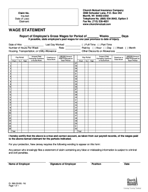Wage Statement for Workers' Compensation Claim