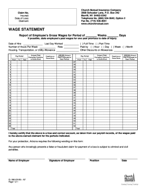 Wage Statement for Workers' Compensation Claim