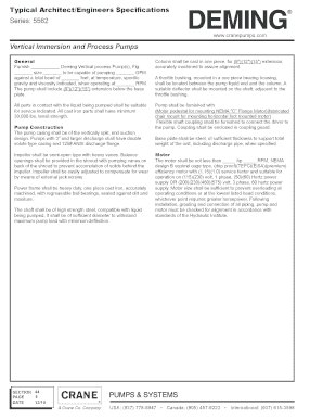 Vertical Immersion and Process Pumps Specifications