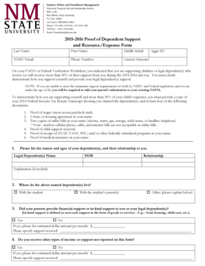 Proof of Dependent Support Form