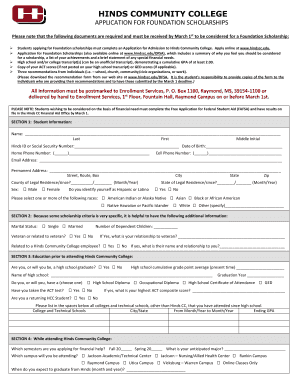 Hinds Community College Foundation Scholarship Application